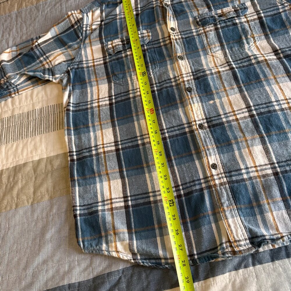 George Casual Button Down Mens XL Blue White Plaid Rugged Flannel Shirt - Picture 4 of 6